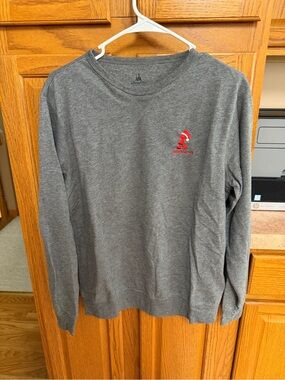 Disney Gray Long-Sleeve Crewneck Sweatshirt with Red Santa Mickey Logo